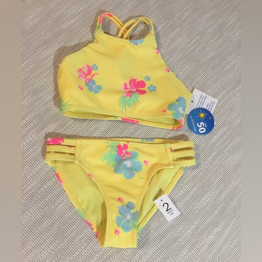 Yellow Flowered Lil Girls Bikini. NWT